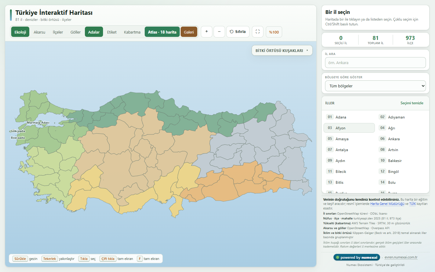 Adalar atlası: Türkiye haritasında Gökçeada, Bozcaada ve Marmara Adası işaretli